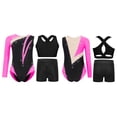 thumbnail image 3 of inlzdz Dance Unitards for Girls Shiny Rhinestones Color Block Asymmetrical Skating Leotard with Hot Pink 14, 3 of 5