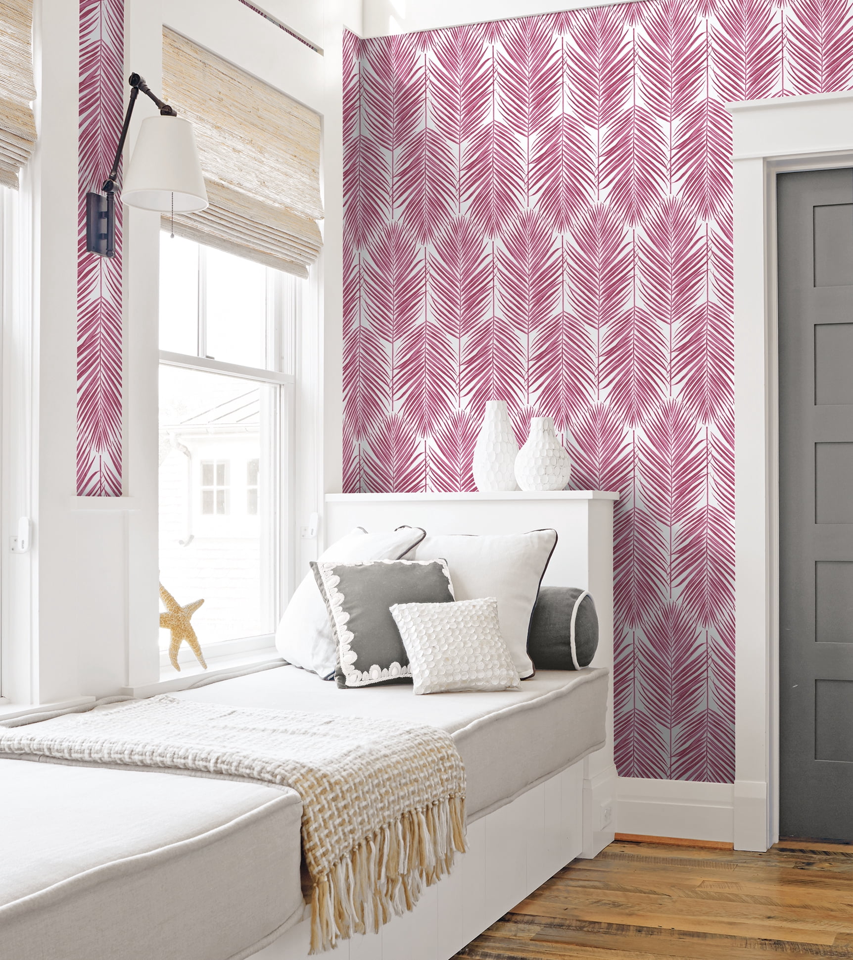 NextWall Cerise Pink Paradise Palm Peel and Stick Wallpaper