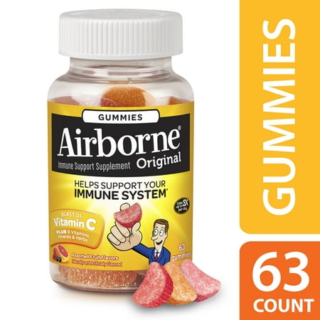 (3 pack) Airborne Immune Support Gummy with 1000mg Minerals, and Herbs, 63
