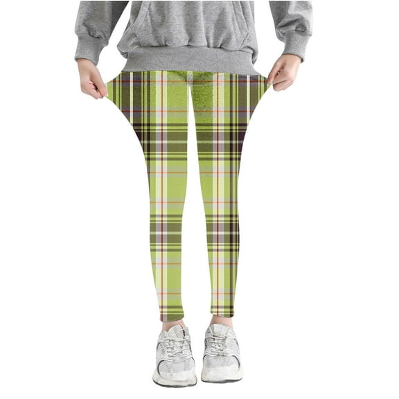 Lenpel Leggings for Girls High Waisted Plaid Printed Full Length Stretchy Yoga Pants Workout Running Tights