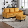thumbnail image 4 of Yellow Living Room Sectional With Storage And Cup Holders, 3 Chenille Comfy Couch Compartment, For Comfort, 4 of 6