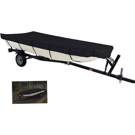 ALL-CARB 12ft 14ft 16ft 18ft Waterproof Heavy Duty Towable For Jon Boat Cover Black 600D