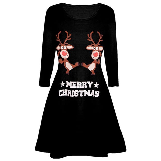 Fridja Femmes Noël Imprimé à Manches Longues Robe de Bal Costume de Bal