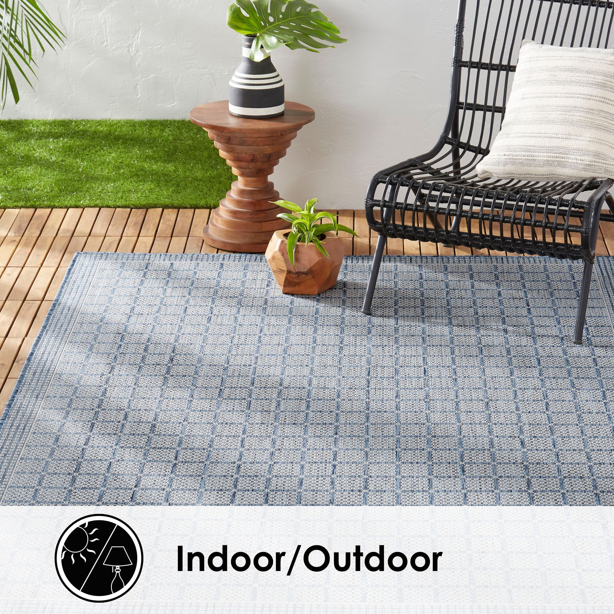Nicole Miller New York Patio Country Luna Contemporary Geometric Indoor/Outdoor Area Rug, Blue/Grey, 7'9"x10'2"