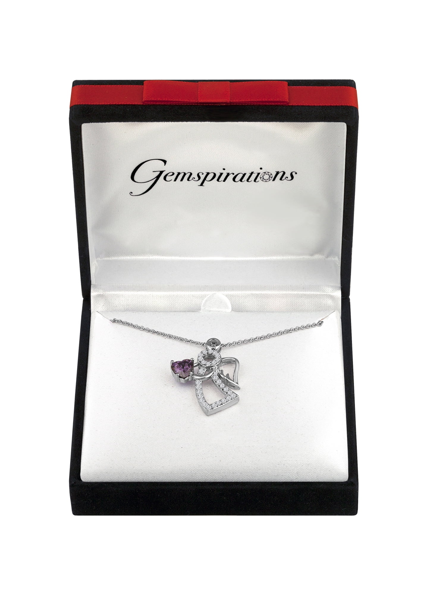 Sterling Silver-Plated Simulated Amethyst with CZ Accents Angel Pendant, 18