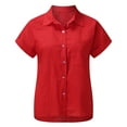 thumbnail image 4 of YEJIMAN Red Oversized Tshirts For Women, Polyester Shirt Women Trendy, Women's Loose Button Long Shirt Cotton Ladies Casual Tops T-Shirt Blouse, 4 of 6