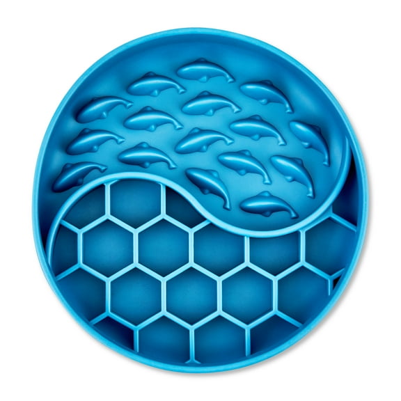 Vibrant Life Silicone Slow Feeder Bowl for Pets, Blue Fish