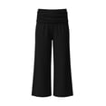 thumbnail image 3 of 2026 Coral Fold Over Yoga Pants for Girls Trendy Solid Wide Leg Loose Fit Trousers Ruched Palazzo Sports Pants Black 120, 3 of 5