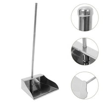 Heavy Duty Dustpan with Long Handle Stainless Steel Dust Standing Upright Dustpan for Indoor Outdoor Lobby Garage Home Yard