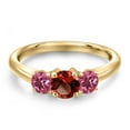 thumbnail image 3 of Gem Stone King 10K Yellow Gold Red Garnet and Pink Tourmaline Engagement Ring for Women | 1.05 Cttw | Round 5MM | Gemstone January Birthstone | Size 9, 3 of 6