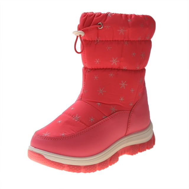 Botas de nieve de invierno para niños, con copos de nieve, de tubo alto, lindas botas de algodón de moda para niños, botas cálidas informales de fondo suave