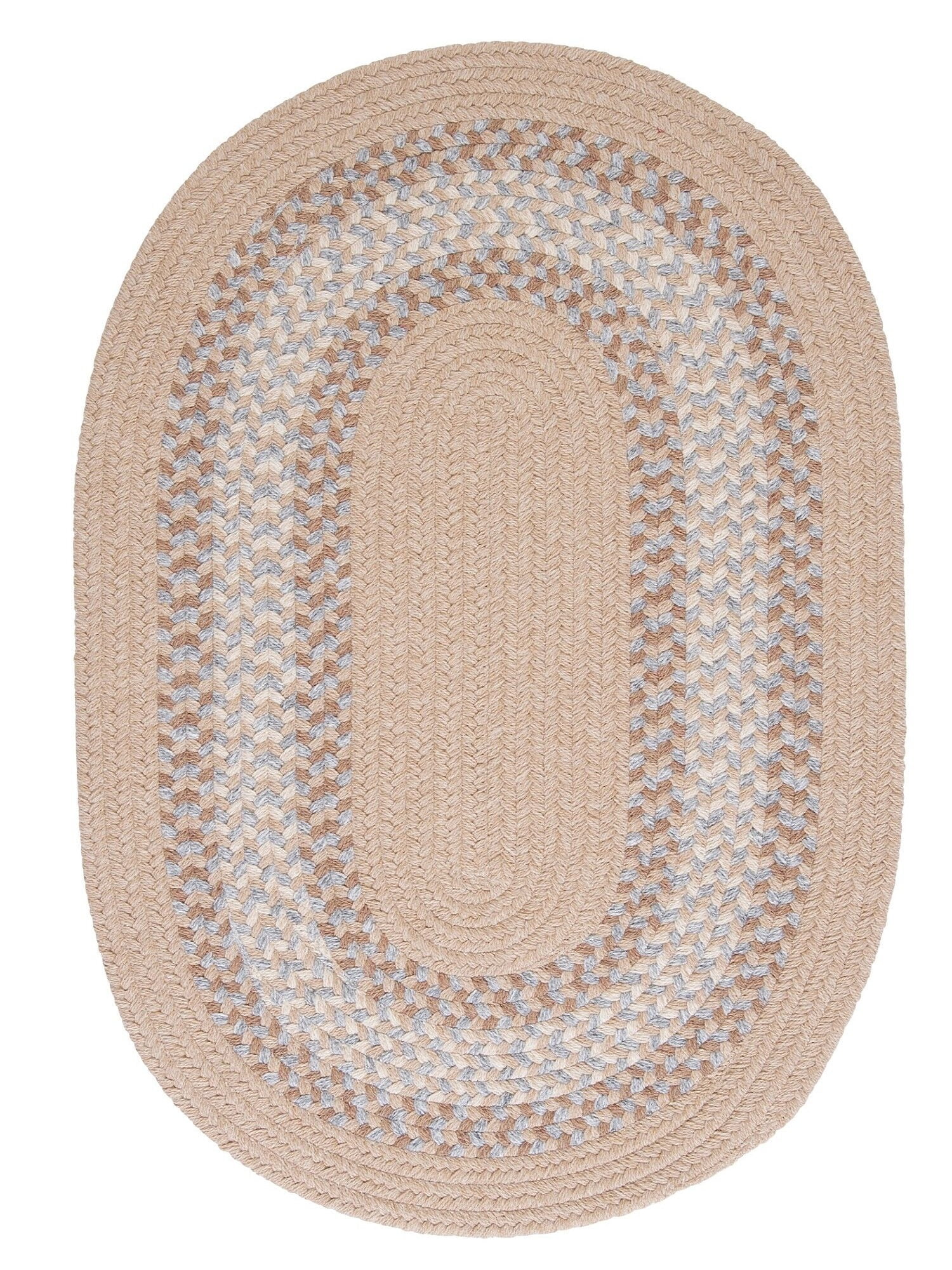 2' x 5' Beige, Gray and Brown Braided Oval Reversible Throw Rug
