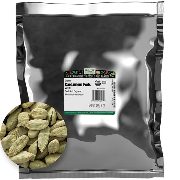 Frontier Co-op Certified Organic Green Whole Cardamom Pods, 16 oz