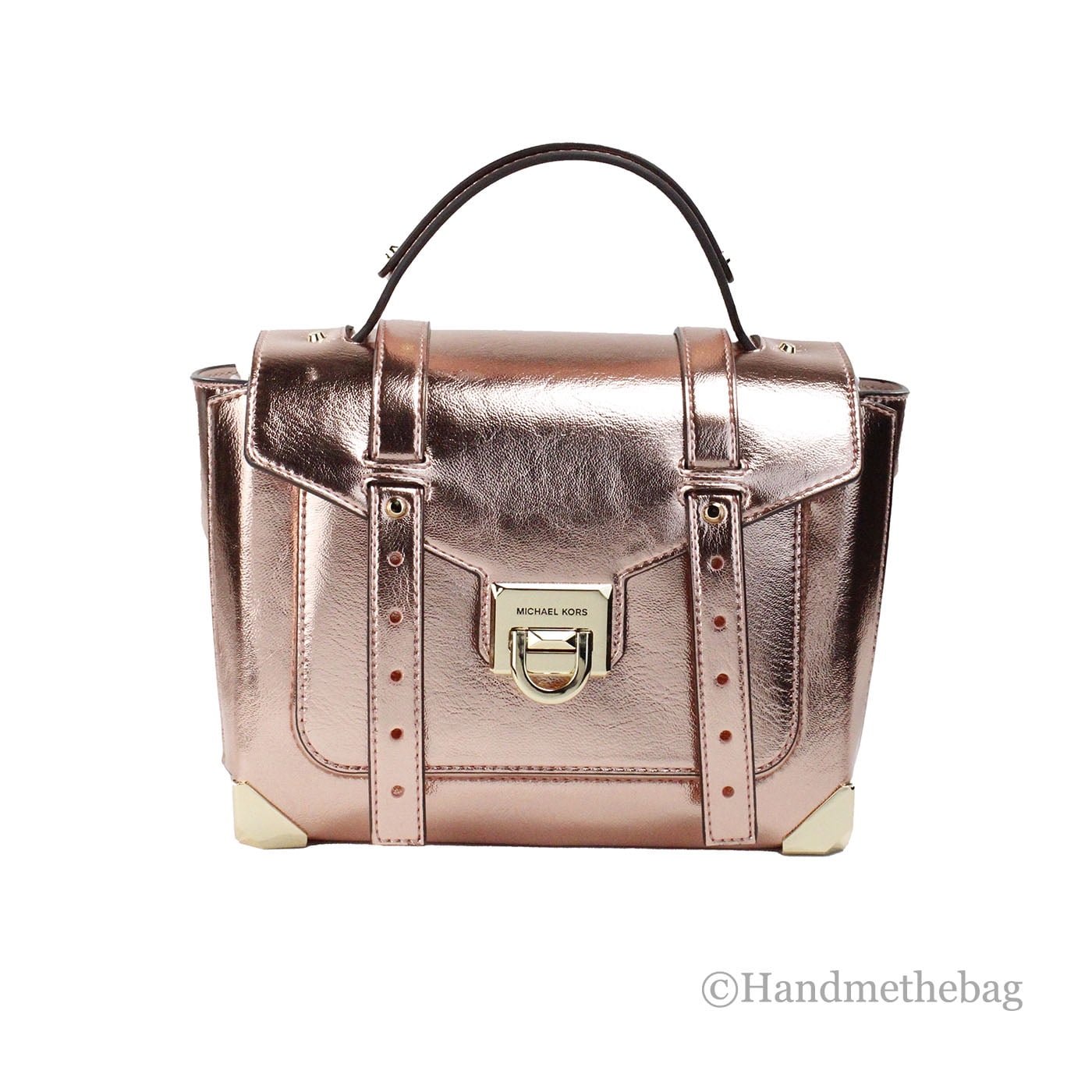Michael Kors Manhattan Designer Medium Leather Top Handle Satchel Crossbody Bag in Powder Blush Walmart
