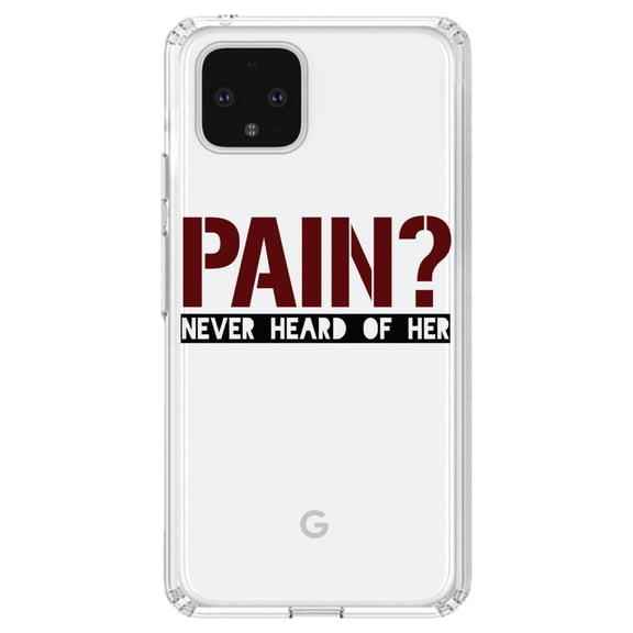 DistinctInk Clear Shockproof Hybrid Case for Google Pixel 4 (6.1" Screen) - TPU Bumper Acrylic Back Tempered Glass Screen Protector - Pain? Never Heard of Her