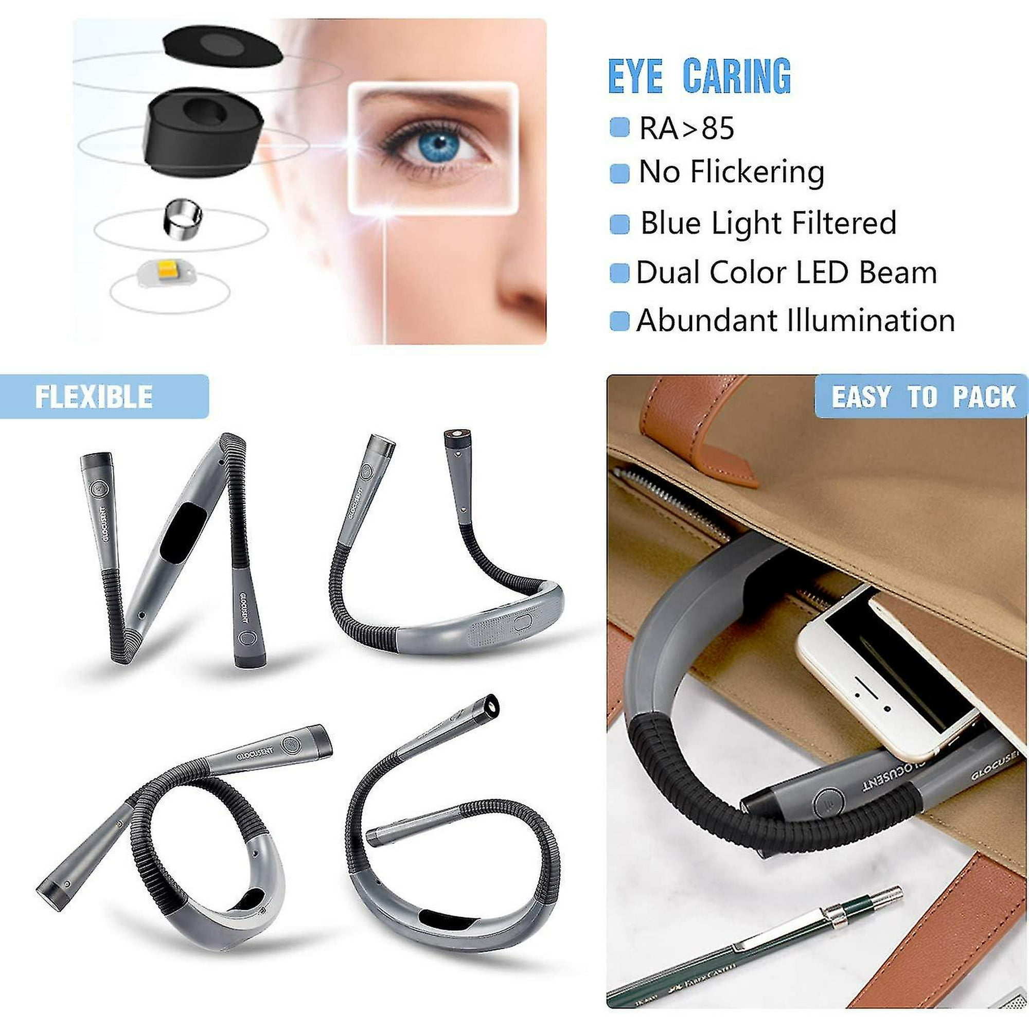 Lampe De Lecture, 14 LED à Commande Tactile Avec 3 Couleurs Et 8 Luminosité, Lampe De Lecture