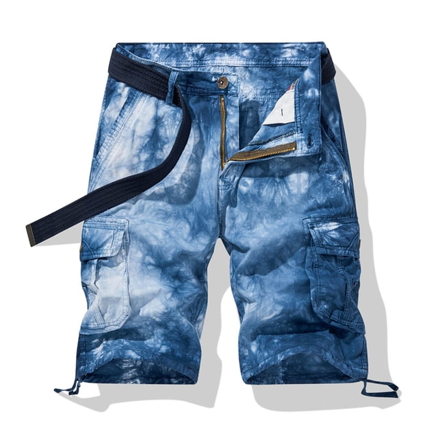 IROINID Athletic Shorts for Men,Men Casual Solid Zipper Button Multi-pocket Cropped Cargo Shorts Blue M