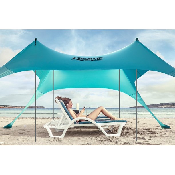 10x10 FT Beach Tent Canopy with 4 Aluminum Poles, UPF50+ Pop Up Beach