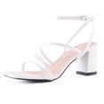 thumbnail image 1 of Sandalias de tacón LACUONE con tacón ancho con tiras para mujer, color blanco 11, 1 of 5