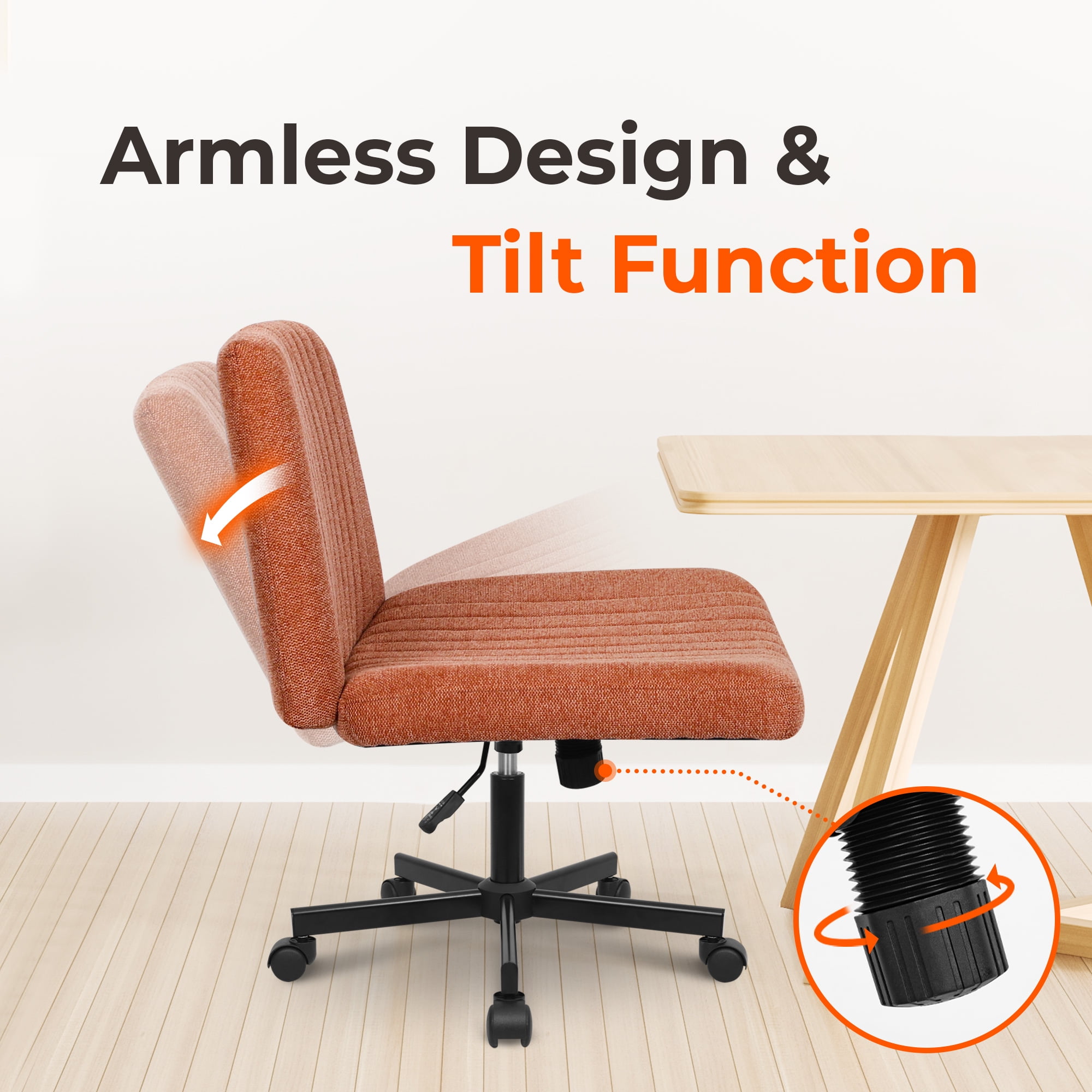 NEO CHAIR Criss Cross Legged Office Desk Vanity Armless Chair with Wheels Swivel, Brown