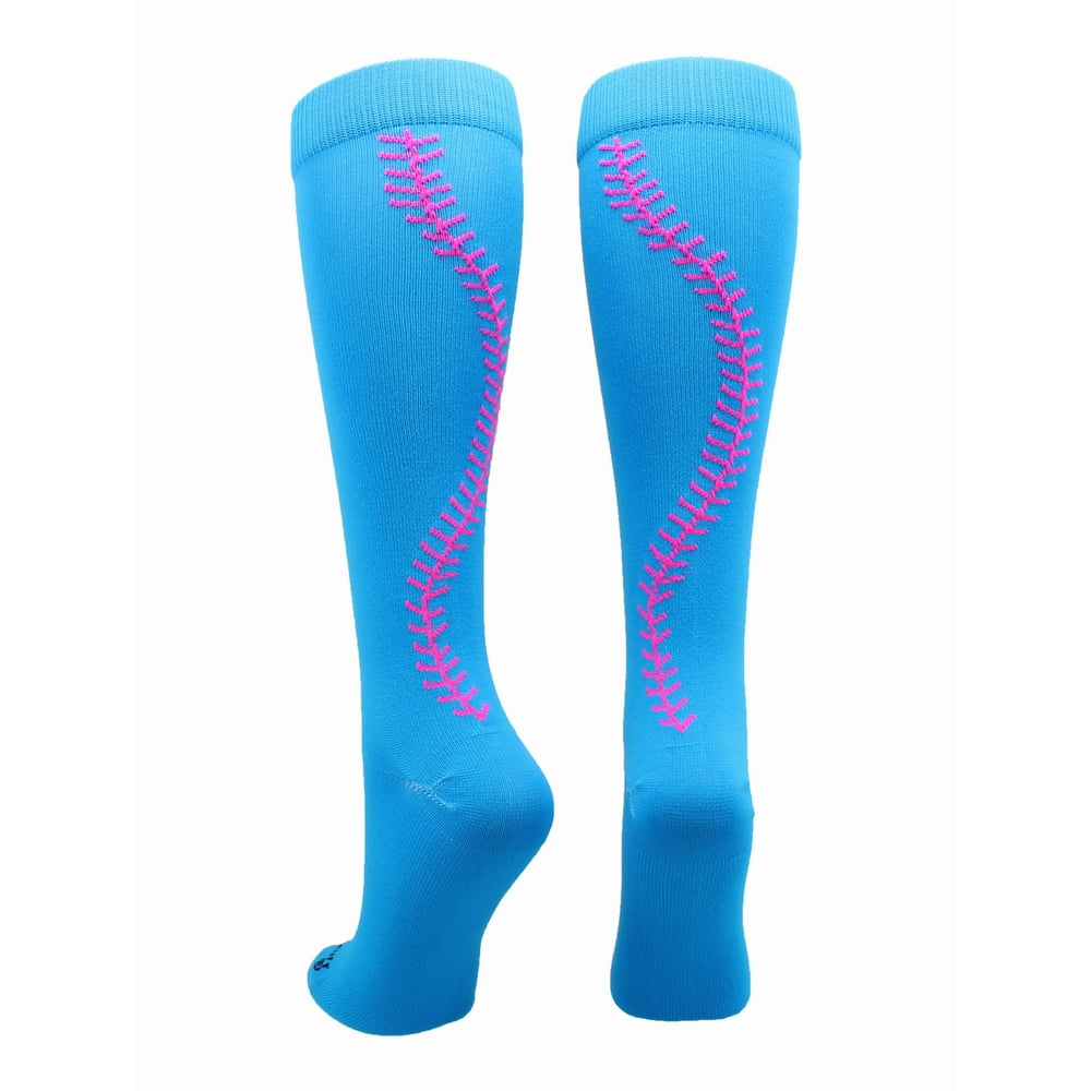 MadSportsStuff Softball Socks with Stitches Over the Calf (Electric