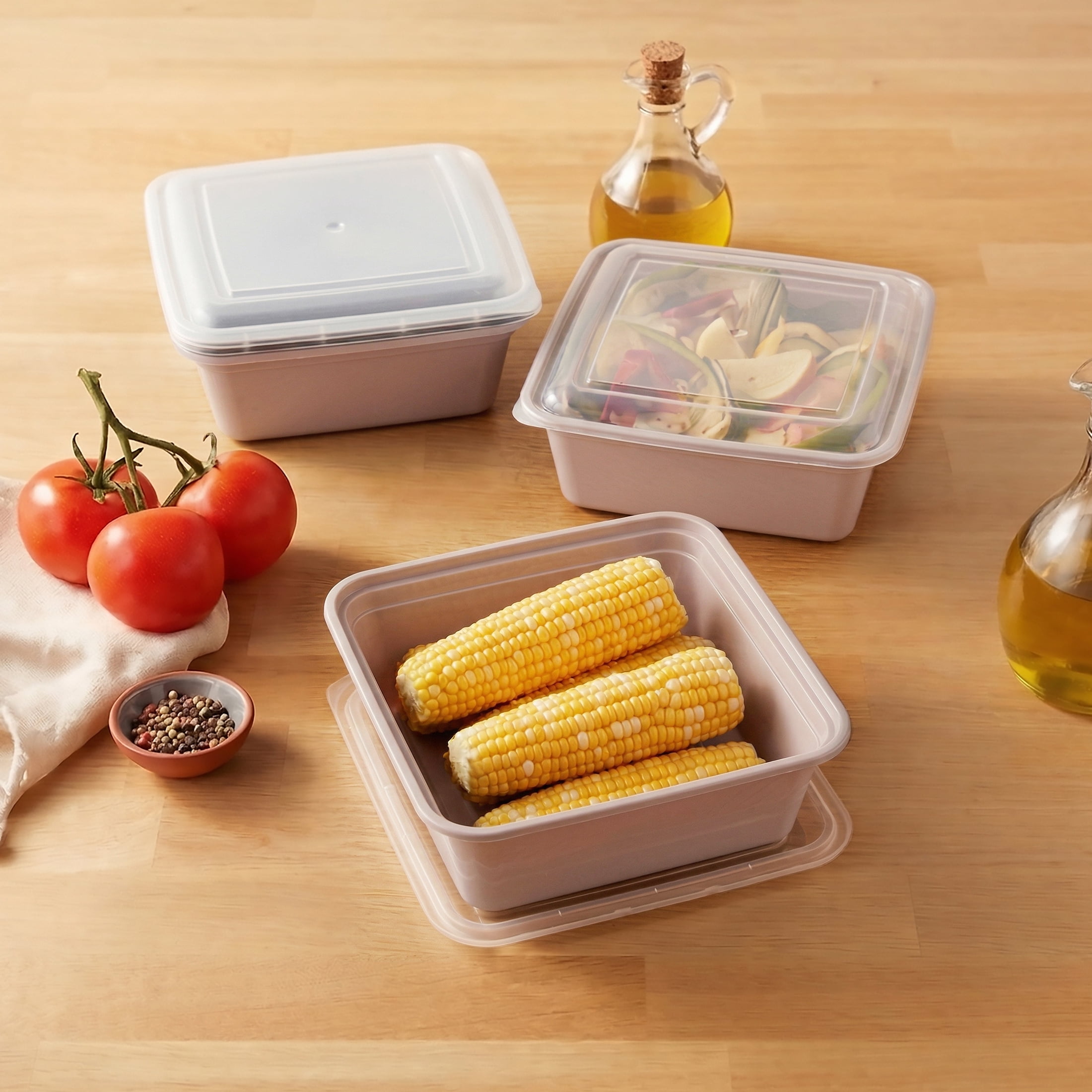 Mainstays 5-Pack Tall Square BPA-Free Plastic Meal Prep Food Storage Containers, 1.9L, Pink Blush