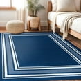 thumbnail image 5 of Beverly Rug Indoor Bordered Area Rugs, Non Slip Rubber Backing Modern Living Room Area Rug, Navy, 3x3, 5 of 11