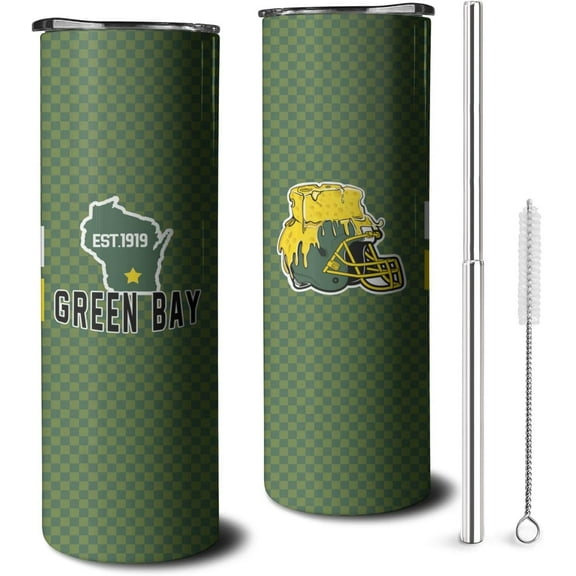 Green Bay Classic City Tumbler Cup, Football Gifts for Football Fans, 20OZ Stainless Steel Tumbler with Lid and Straw