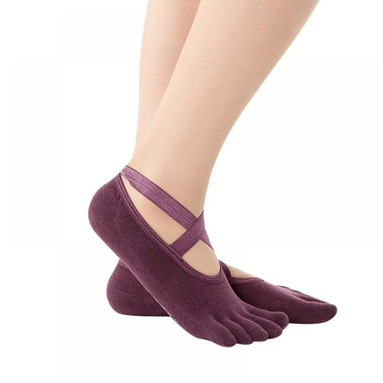 Women's Toe Socks with Grips, Non-Slip Five Toe Socks for Yoga,Pilates,  Barre, Ballet, Fitness
