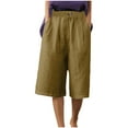 thumbnail image 3 of Jinhomg Baggy Shorts for Women Casual Comfy Cotton Linen Summer Shorts Lightweight Breathable Elastic Waist Wide Leg Shorts Ladies Daily Wear Sales Today Clearance Women Khaki L, 3 of 10