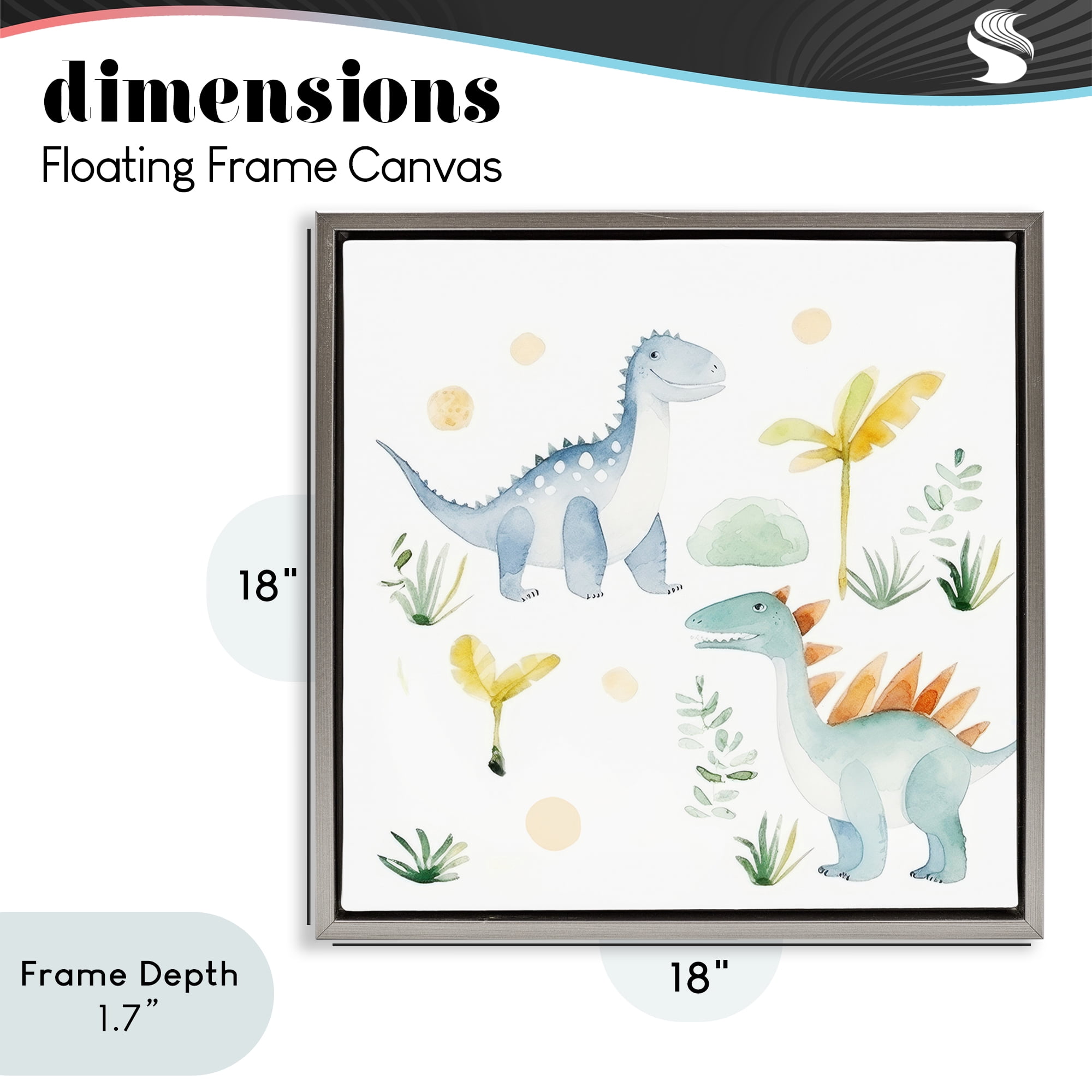 Stupell Industries Dino Wonderland Friends Gray Framed Floater Canvas Wall Art, design by Lazar Studio