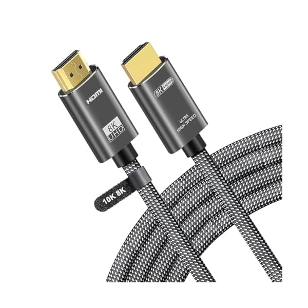 8K HDMI 2.1 Cable 1.5 ft /0.5M, | Ultra High Speed 48Gbps，4K@120Hz, 8K@60Hz, 0.01ms, HDR10+, eARC, HDCP2.3, DTS-HD, 12 Bit Color |, Braided HDMI Cord for Netflix Roku TV PC Monitor Projector PS5 Xbox