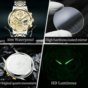 OLEVS Watches for Men Business Dress Luxury Analog Quartz Chronograph Two Tone Gold Plated Stainless Steel Waterproof Luminous Date Casual Mens Wrist Watches Reloj Para Hombre