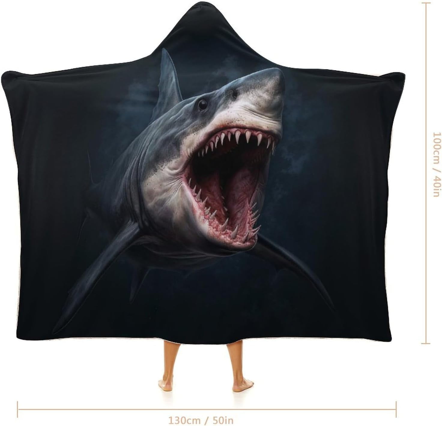 Shark Wearable Blanket Soft Cozy Plush Fleece Blanket Hoodie for Couch, Hooded Blanket Decorative for Shark Lovers