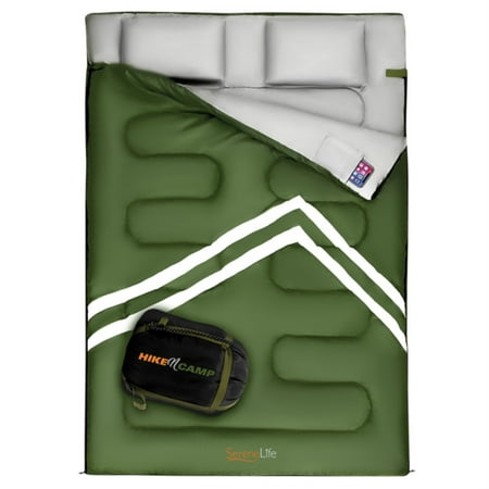 SereneLife Hike N Camp Double Sleeping Bag with 2 Pillows