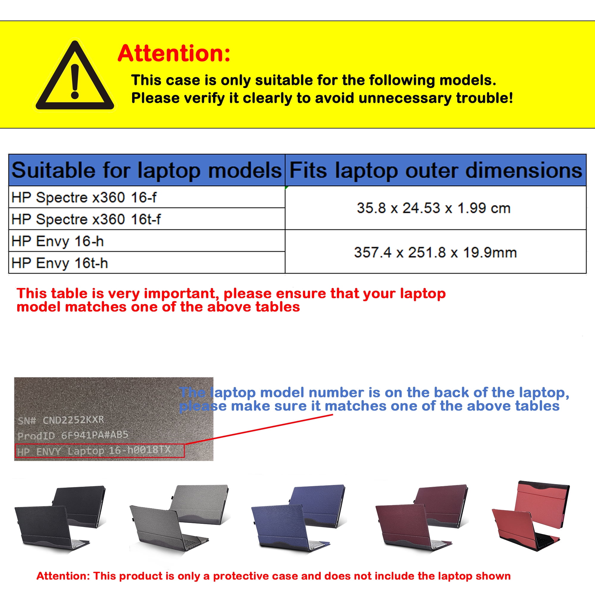Laptop Cover Case for 16 inch HP Spectre x360 16-f 16t-f & for HP Envy 16-h 16t-h,PU leather Protective Sleeve Detachable laptop Bag Accessories