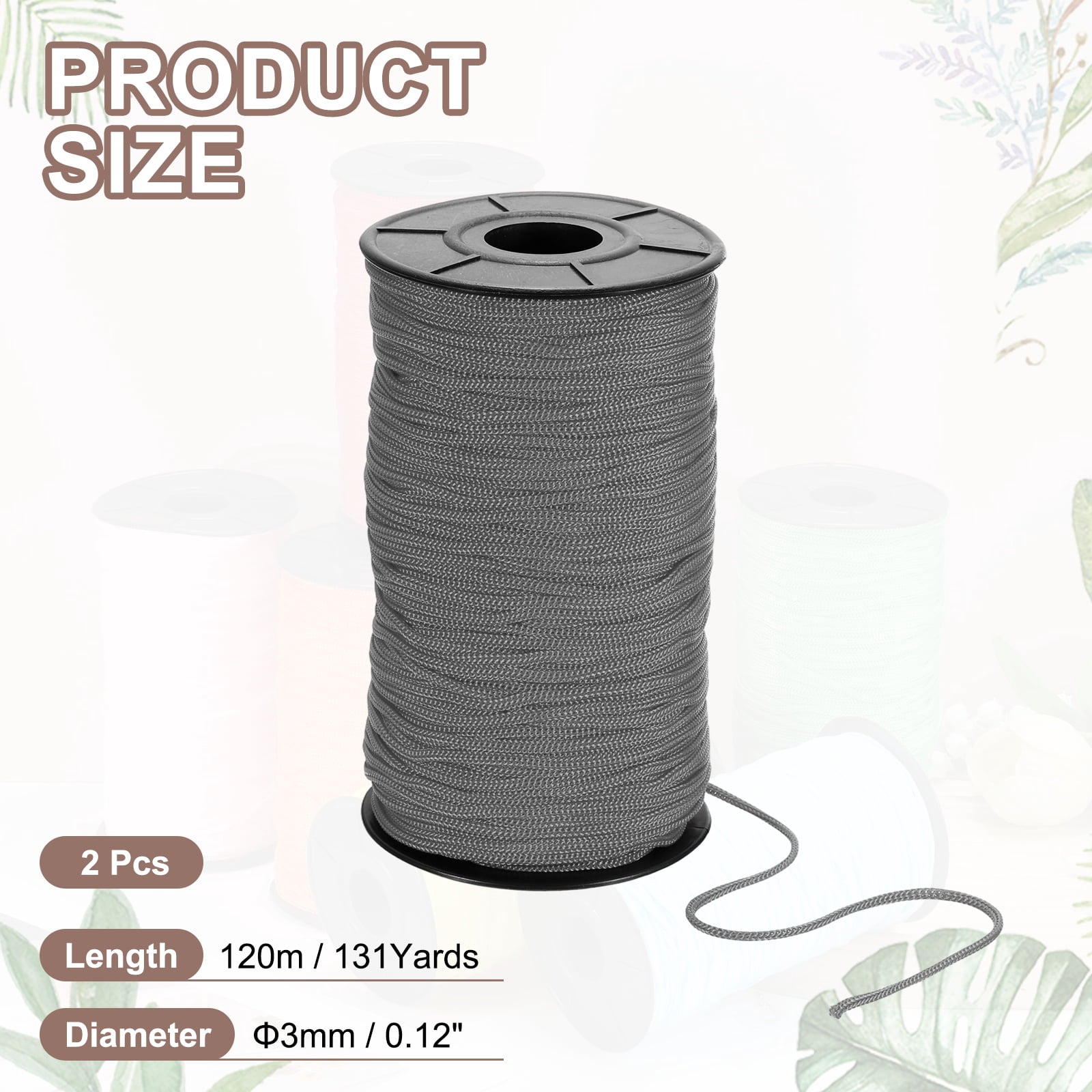 Uxcell 2 Pcs Polyester Macrame Cord, 3mm x 131 Yards Polypropylene Crochet Braided Rope Macrame Yarn for Wall Hangings Bag Craft Knitting, Dark Gray