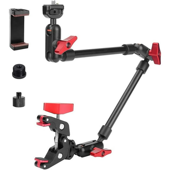 22" Magic Arm w Clamp Mount, Overhead Desk Phone Mount Stand, Adjustable Articulating Friction Camera Boom Arm w 1/4" Thread for Phone Video Light Webcam Action Camera Tripod Mic