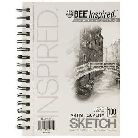 Bee Paper - Bee Inspired 5.5"x8.5" Sketching Paper Pad, 100 Sheets, Side Wire, 50lb. 74GSM