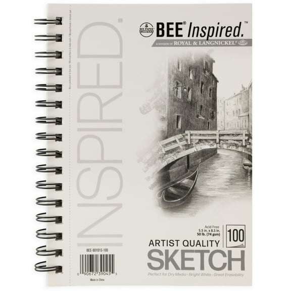 Bee Paper - Bee Inspired 5.5"x8.5" Sketching Paper Pad, 100 Sheets, Side Wire, 50lb. 74GSM