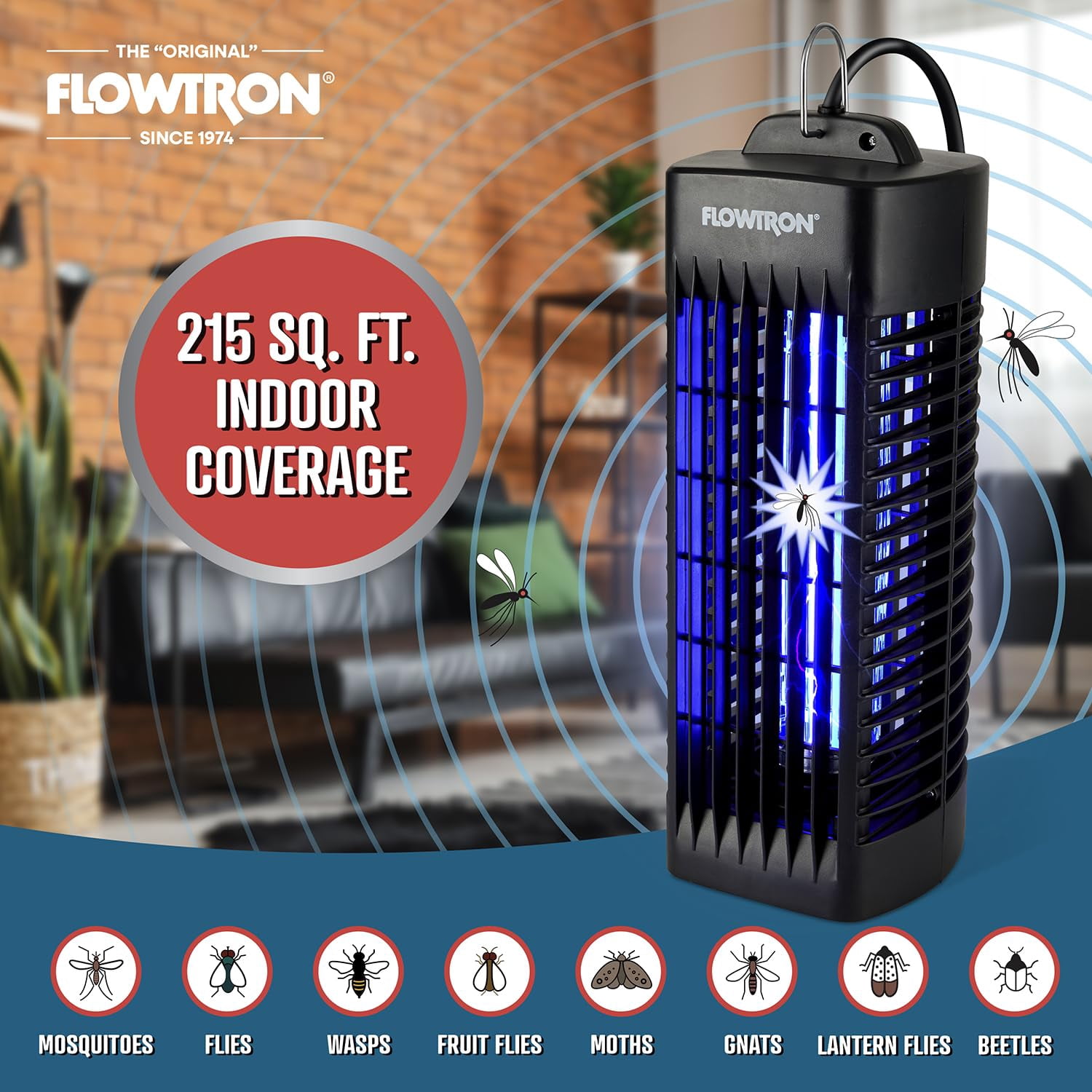 Flowtron Indoor Bug Zapper 1000V UV Light Mosquito & Fly Trap Plug-In for Home 215 Sq Ft - Black