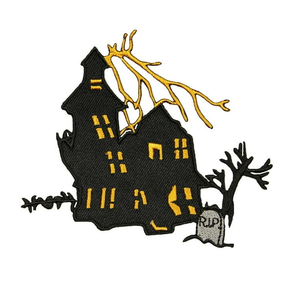 ID 0862 Haunted House Patch Halloween Scary Scene Embroidered Iron On Applique