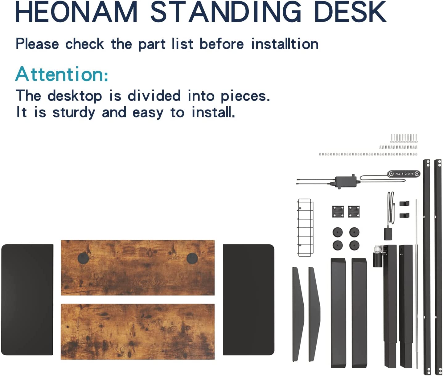 Height Adjustable Standing Desk,55 x 24 Inches Electric Standing Desk with Memory Controller, Sit Stand Home Office Table with Splice Board, Black Frame&Black+Rustic Brown Top