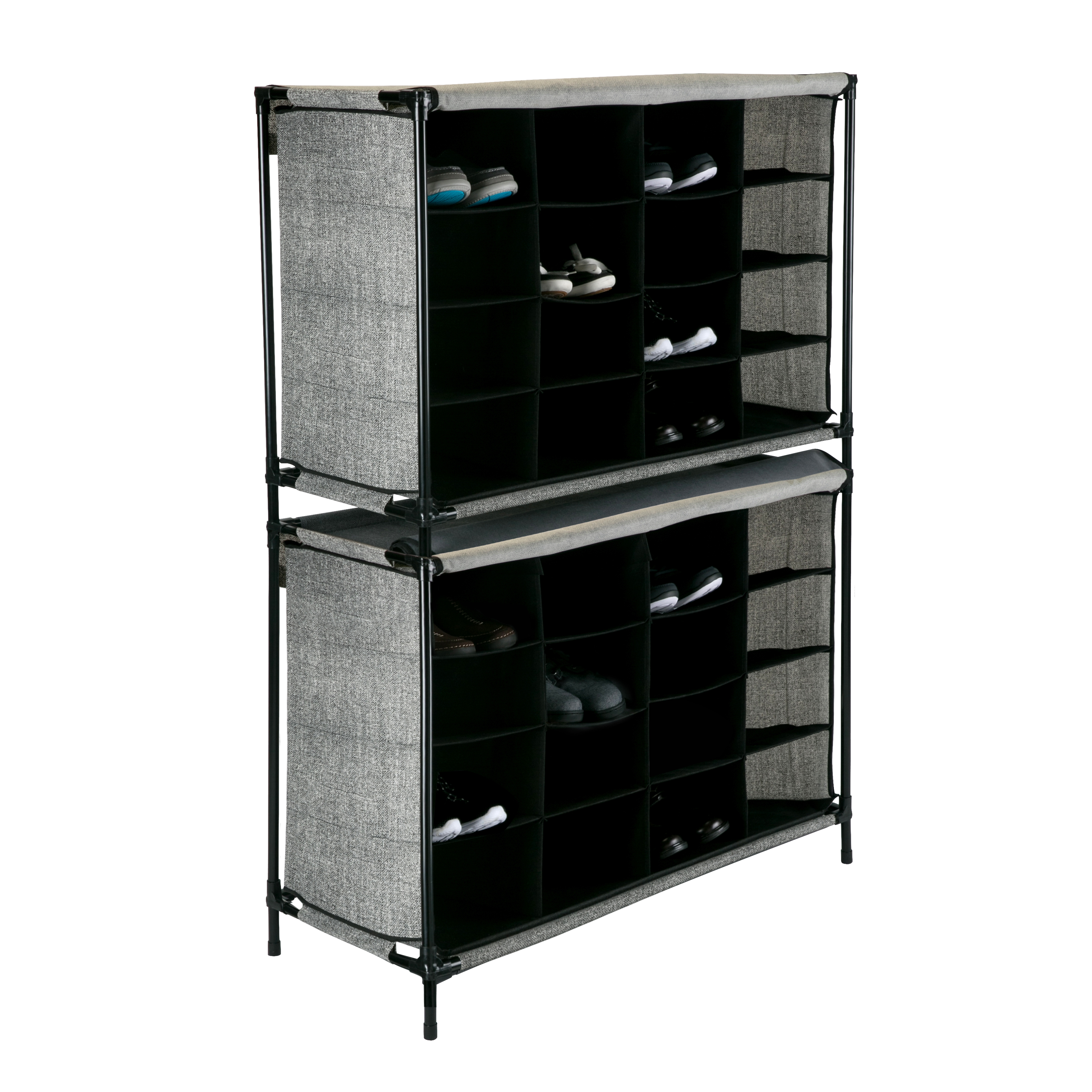 Simplify 16 Compartment 4 Tier Fabric Shoe Cubby in Black - image 4 of 10