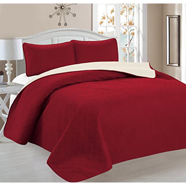 Home Sweet Home Ensembles de Couvre-Lits Réversibles 3 PC Victoria Design (Roi, Bordeaux/beige)