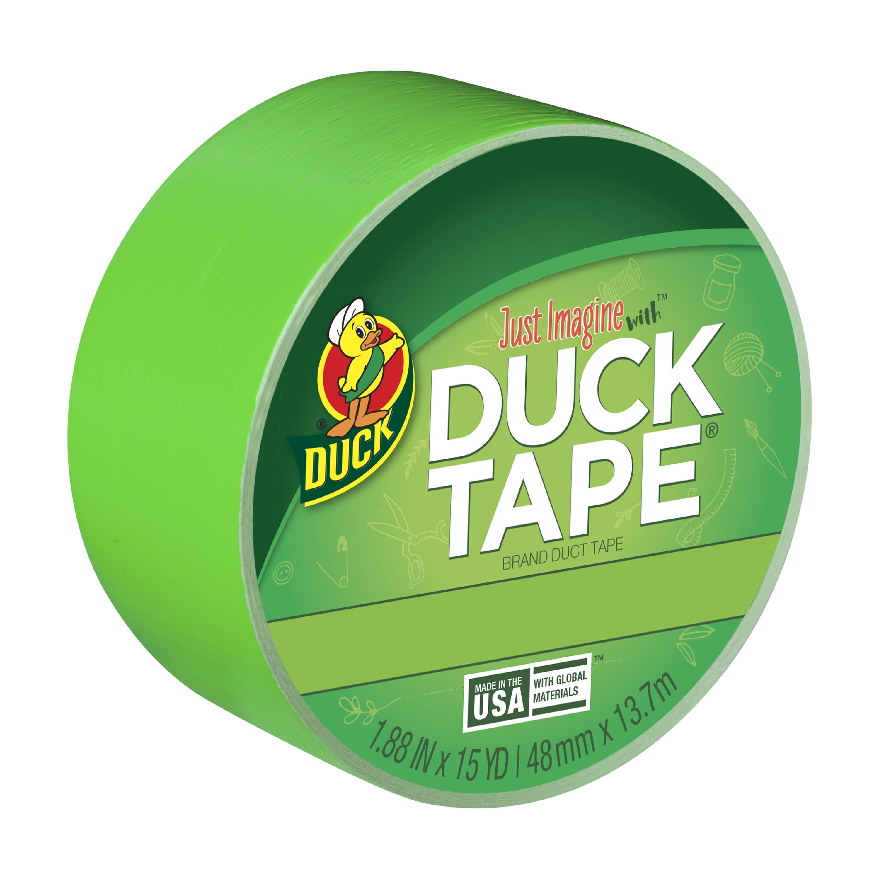 Duck Brand 1265018 Color Duct Tape Neon Lime Green Sin 1.88 Inches x 15 Yards 