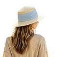 thumbnail image 3 of SGMVNU Fashion Sun Hats for Women, Wide Brim Retro Flat Top Panama Boater Straw Hats Vacation Beach Hat Packable, One Size, Blue, 3 of 9