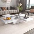 thumbnail image 5 of PORKISS Coffee Table, Marble Veneer Square Coffee Table with Sliding Top and Storage Space, Freestanding Cocktail Table with Storage, Modern Storage Coffee Table for Living Room, White, 5 of 12