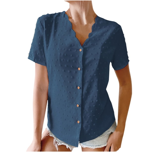 Camiseta cómoda con cuello en V elegante para mujer Blusa de manga corta Tops casuales OAVQHLG3B Store lin121212