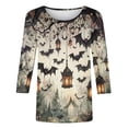 thumbnail image 6 of JTZGDY Plus Size Halloween Tops for Women Lightweight Casual Fall 3/4 Length Sleeve Cute Ghost Pumpkin Pattern Printed Crew Neck Basic Tunic Blouse Loose Fit Trendy Holiday Graphic Tees Shirt, 6 of 6